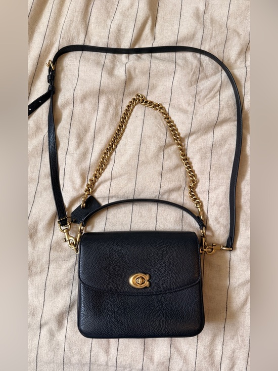Coach Handbags - Coach CASSIE 19 Black Pebbled Leather Crossbody with Gold Chain and Turnlock